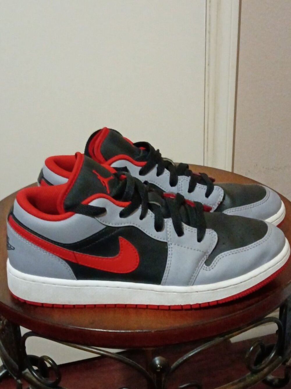 Air Jordan 1 Low Shoes Youth Size 6Y Black Fire Red Cement Sneakers 553560-060